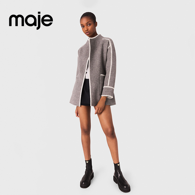 双色双面短款款式 白色刺绣装饰细节