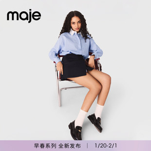 Maje2026春季新款女装法式时尚二合一条纹衬衫式长袖短款连衣裙
