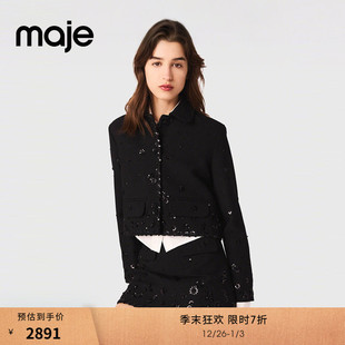 法式 女装 时尚 黑色花卉亮片装 外套 季 饰短款 末7折Maje2025秋冬新款