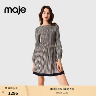 季末6折Maje商场同款2025秋冬款女装法式复古印花收腰短款连衣裙
