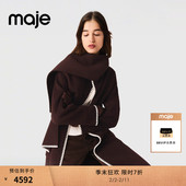 季 可拆卸围巾领饰边双面毛呢大衣 法式 末7折Maje2025秋冬新款 女装