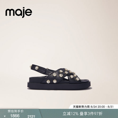 Maje时尚铆钉仿水钻装饰皮凉鞋