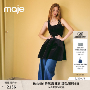 法式 女装 末6折Maje2025秋冬款 连衣裙 黑色天鹅绒无袖 短款 时尚 季