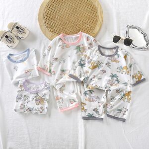 儿童无骨缝制夏季家居服男女童薄款睡衣儿童七分袖空调服