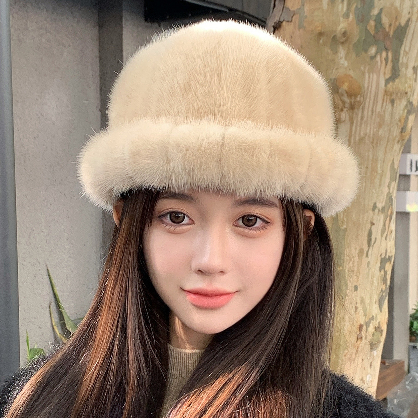 水貂毛帽子女秋冬百搭保暖时尚韩版潮皮草渔夫帽复古礼帽貂皮盆帽