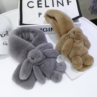 长耳兔獭兔毛围巾保暖加厚冬季 韩版 皮草围脖 敲可爱兔围巾 cc家