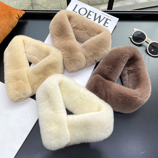 天鹅绒级整皮獭兔毛围巾女冬季 皮草围脖吸扣双面真毛保暖加厚 韩版