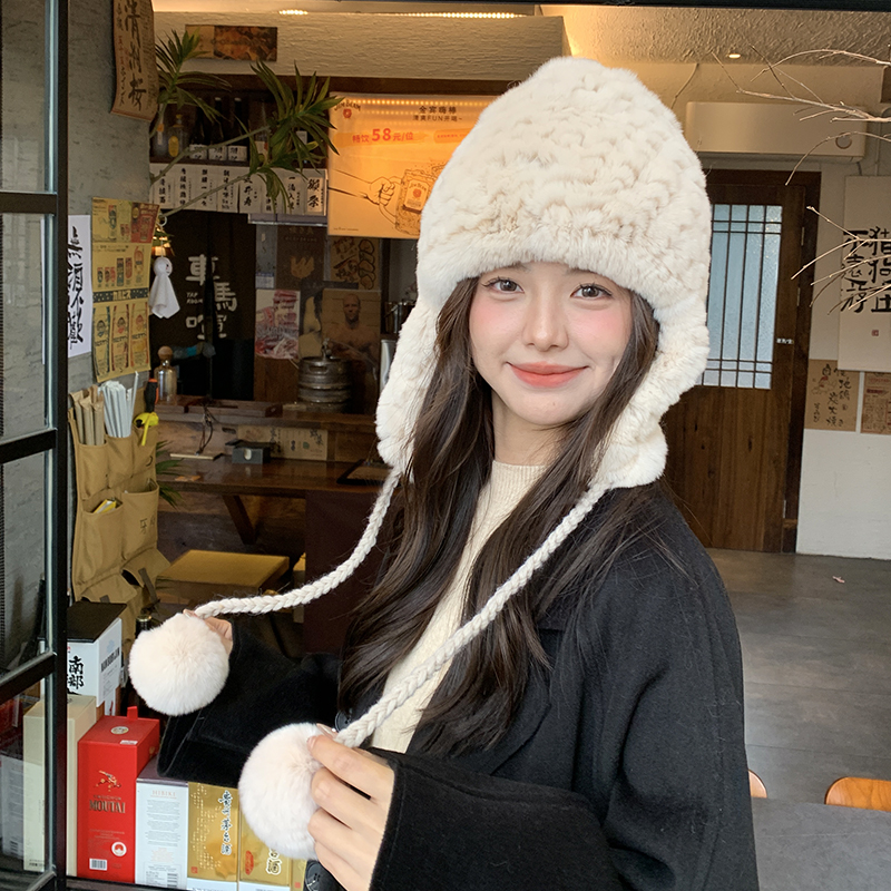 獭兔毛护耳帽女可爱甜美出游冬季