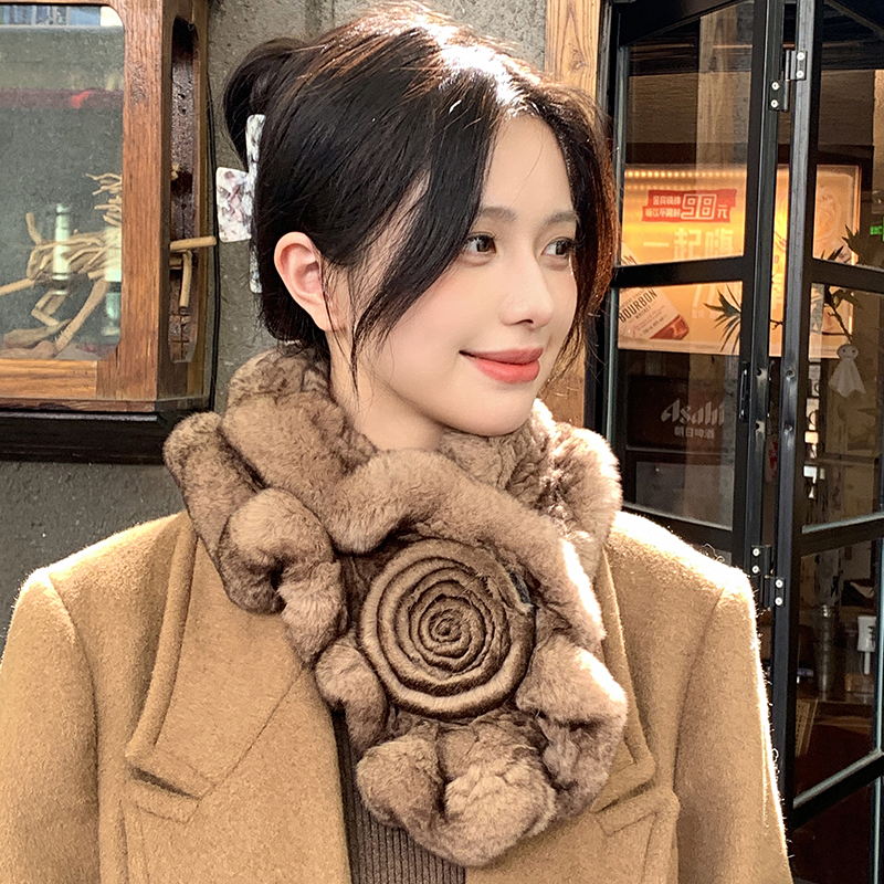 真獭兔毛花朵围巾双面加厚毛领子