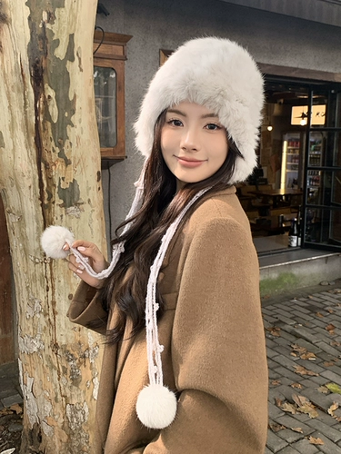 Шапка из кроличьего меха, женская зимняя меховая шапка с защитой ушей, шапка Баотоу, милая и милая универсальная шапка-тазик, показывающая лицо маленькой шапки Лей Фэна