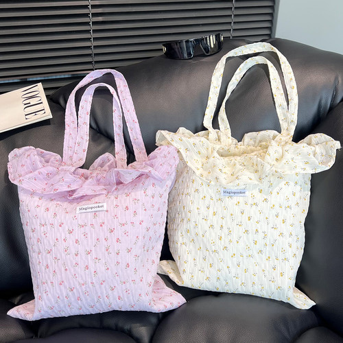 雪纺荷叶边碎花布包女大容量包