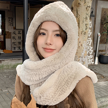 獭兔毛加厚编织风雪帽女围巾帽子一体冬季保暖皮草毛毛全包护耳帽
