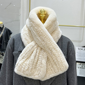 韩国真獭兔毛编织围巾双面加宽加厚皮草保暖围脖简约百搭毛领子女