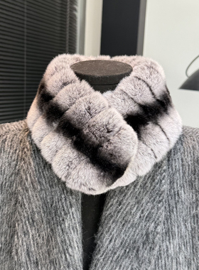 优雅龙猫纹磁扣獭兔毛双面围巾女冬季保暖韩版百搭真兔毛皮草围脖