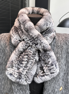 青紫蓝獭兔毛双面编织皮草围巾韩版简约毛毛交叉保暖加厚真毛围脖