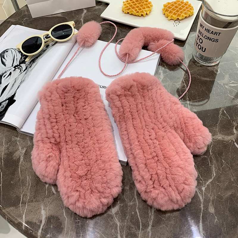 [장갑] 겨울 렉스 토끼 털로 짠 장갑 귀여운 한국식 리얼 털 장갑 탄력 있고 따뜻한 장갑