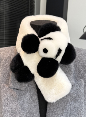 秋冬可爱卡通花花熊猫獭兔毛皮草真毛围巾毛绒保暖围脖儿童脖套女