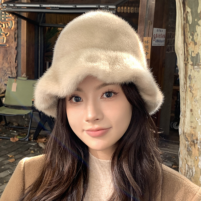 水貂毛帽子渔夫帽盆帽女貂皮帽子