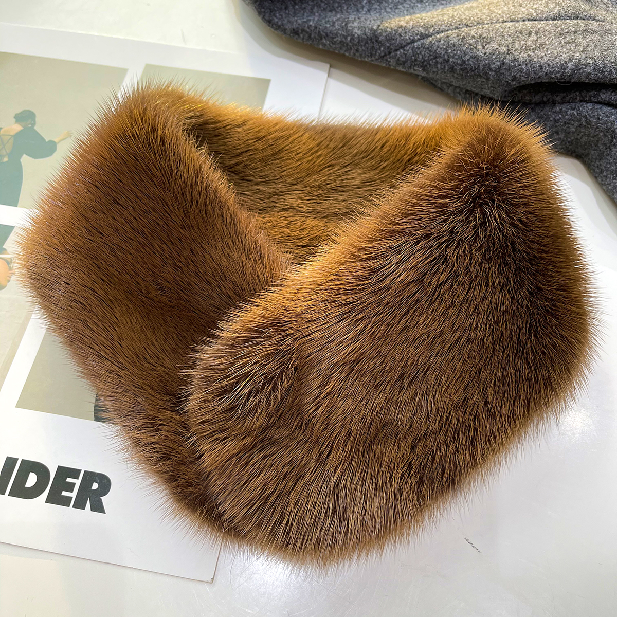 韩国真水貂毛围脖秋冬新款保暖双面毛绒磁扣围巾护颈真貂皮围领女