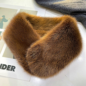 韩国真水貂毛围脖秋冬新款 保暖双面毛绒磁扣围巾护颈真貂皮围领女