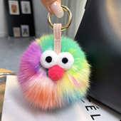 真狐狸毛球皮草汽车钥匙扣挂件可爱芝麻街卡通毛绒玩偶包包挂饰女