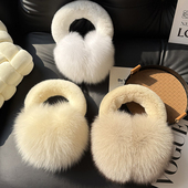 可爱奶油色超大狐狸毛耳捂可伸缩加厚保暖耳罩秋冬女毛绒耳套耳暖