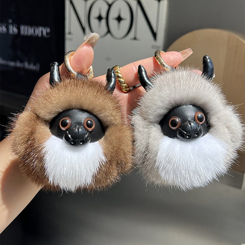 可爱小牛钥匙扣水貂毛书包包挂饰