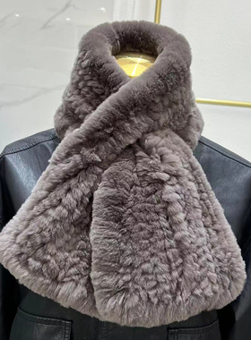 真獭兔毛男款皮草编织围巾双面加厚保暖围脖黑色男士真兔毛毛领子