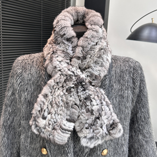 轻奢“龙猫围巾”手工编织高级百搭柔软冬季皮草围脖女栗鼠青紫蓝