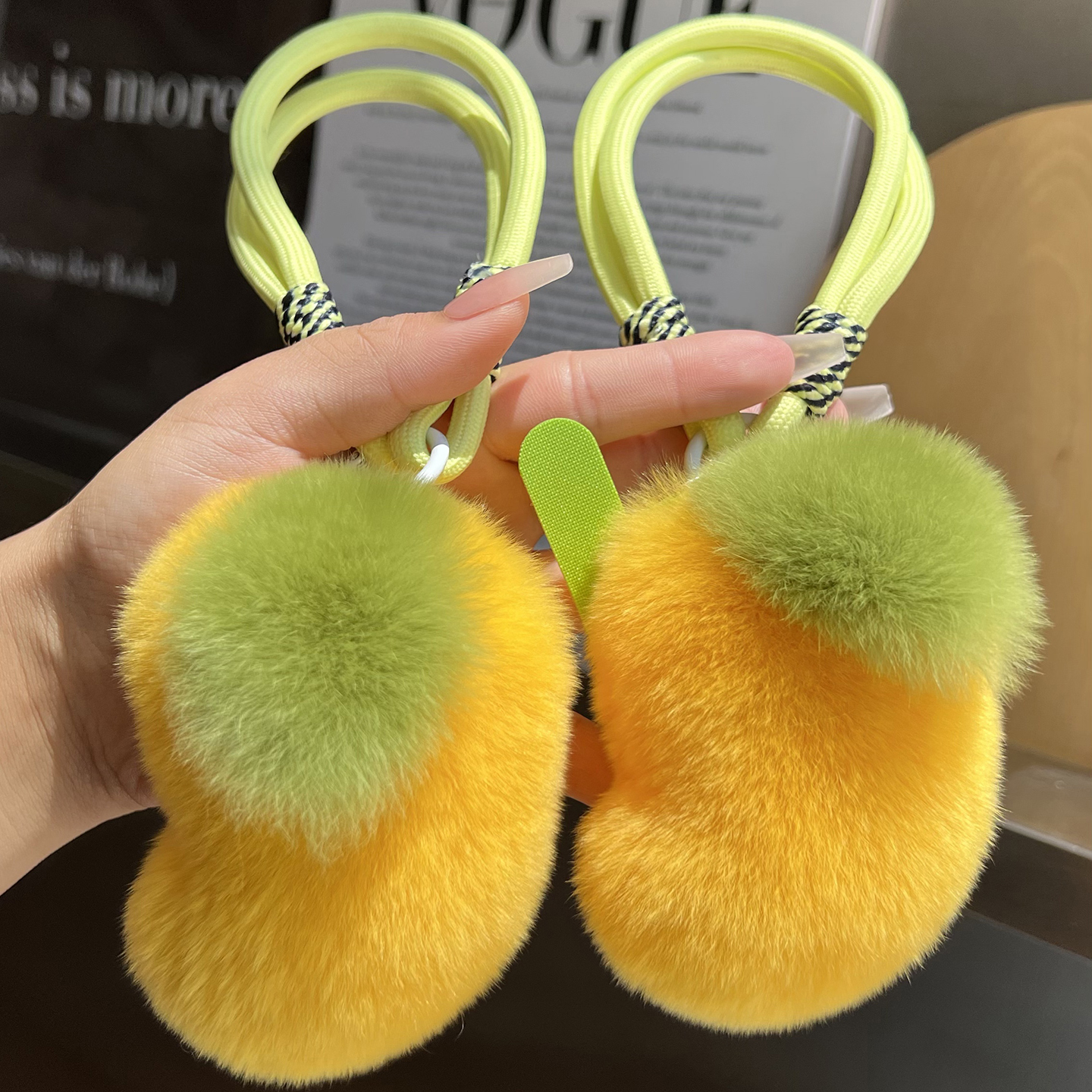 cc皮草可爱小芒果钥匙扣包挂件