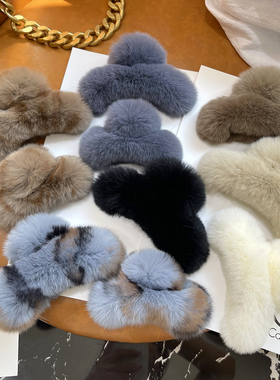 大号真獭兔毛后脑勺抓夹网红超大毛毛发夹可爱毛绒头饰发抓发饰冬