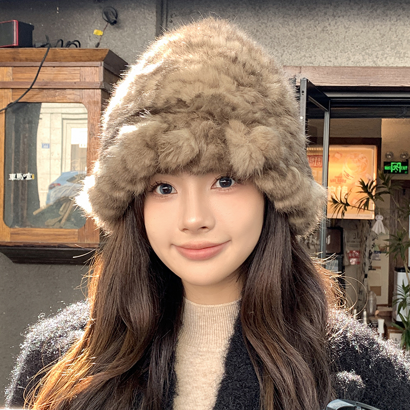 兔毛帽子渔夫帽女显脸小毛毛帽子