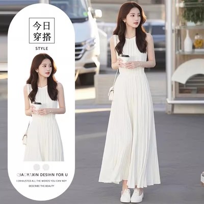 法式大码白色无袖设计感气质连衣裙女2025春秋新款小众高级感