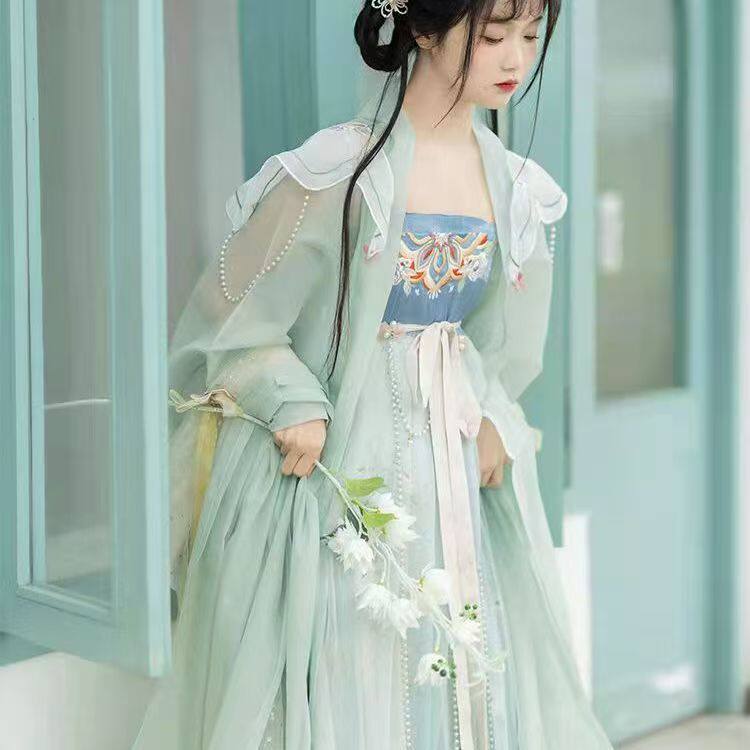 大码汉服女胖mm200斤唐制诃子裙齐腰超仙显瘦古装夏季汉元素200斤