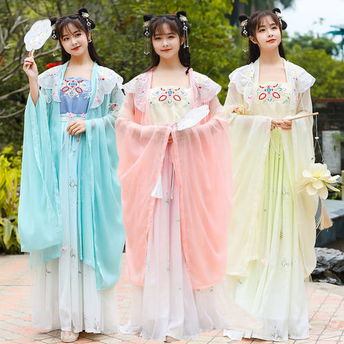 胖mm大码200斤汉服女新品诃子裙大袖衫唐制春季仙女刺绣齐胸襦裙