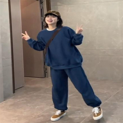 学生宽松圆领卫衣卫裤时尚套装