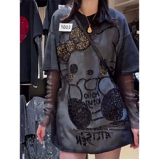 T恤宽松显瘦上衣 300斤欧货时髦胖妹妹kity凯蒂猫长袖 春夏新款 大码