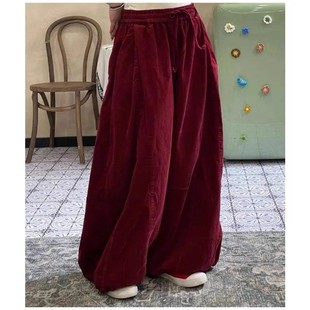 宽松显瘦直筒阔腿拖地长裤 特大码 女秋季 复古休闲裤 300斤胖mm美式