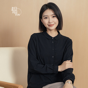 高级时尚 YUN韫春季 长袖 女法式 名媛感百搭通勤简约衬衣领上衣 衬衫