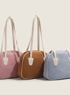 LUG.麓格小众设计保龄球包2024新款托特包女大容量时尚撞色磨砂包