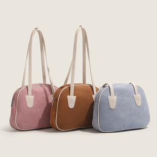 LUG.麓格小众设计保龄球包2024新款 撞色磨砂包 托特包女大容量时尚