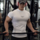 男高领锦纶健身衣服网眼面料立领速干透气高弹紧身衣短袖 训练t恤