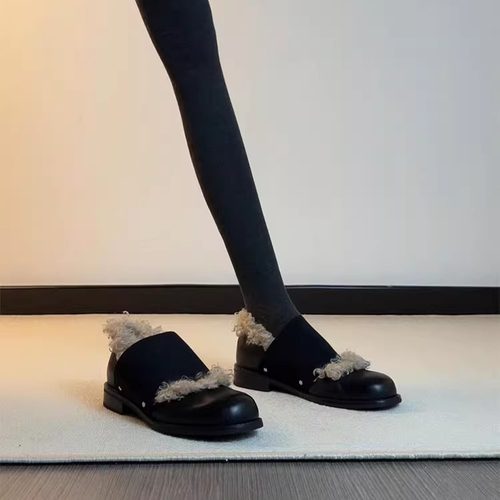 英伦风真皮复古保暖一脚蹬小皮鞋