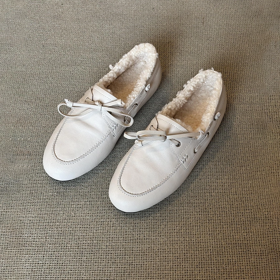 蝴蝶结圆头软底加绒保暖小皮鞋女