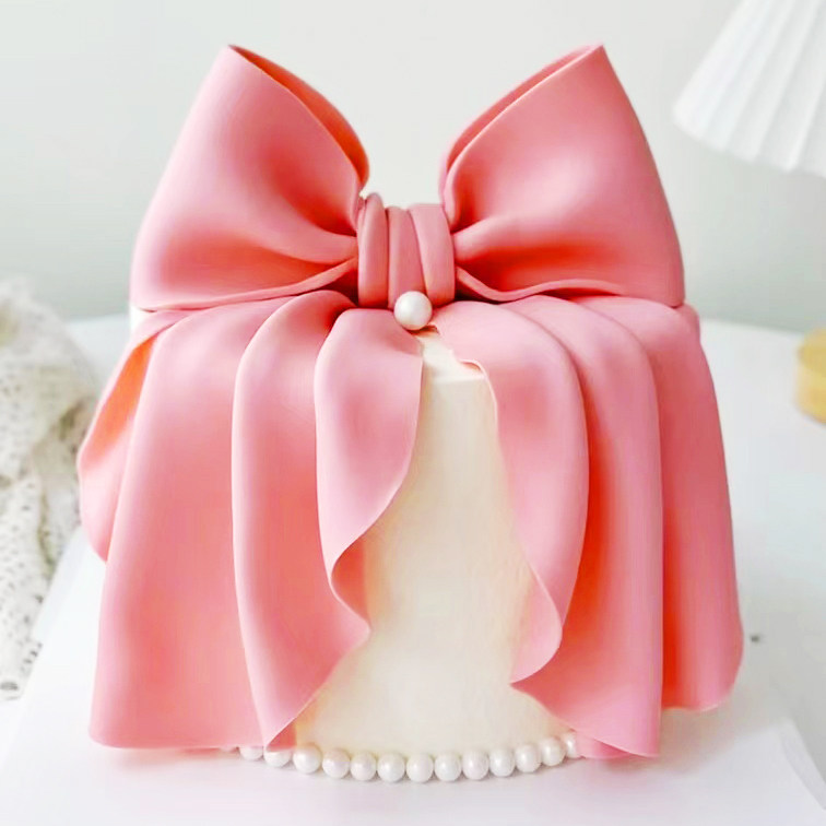 小红书同款可爱纯色翻糖蝴蝶结仿真生日蛋糕橱窗样品模型来图定制