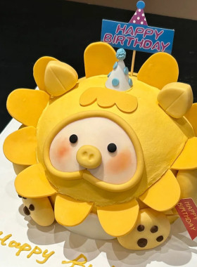 网红翻糖立体太阳花小花猪卡通小老虎仿真蛋糕模型定制