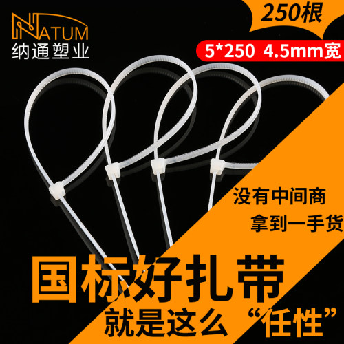 纳通国标自锁式尼龙扎带5*250mm250条5x250汽车扎带扎口绳塑料袋