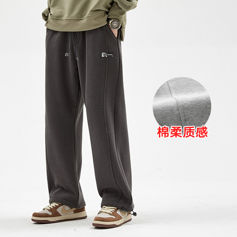 直筒运动裤男秋季潮牌宽松抽绳束脚裤篮球裤子阔腿裤灰色运动卫裤