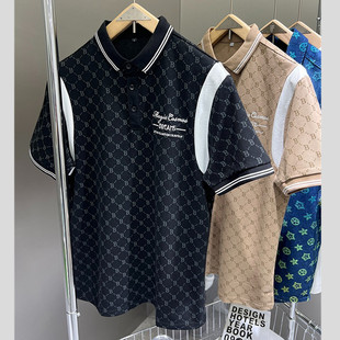 网眼透气短袖 夏季 T恤N049 B字提花男装 字母刺绣领口条纹翻领POLO衫