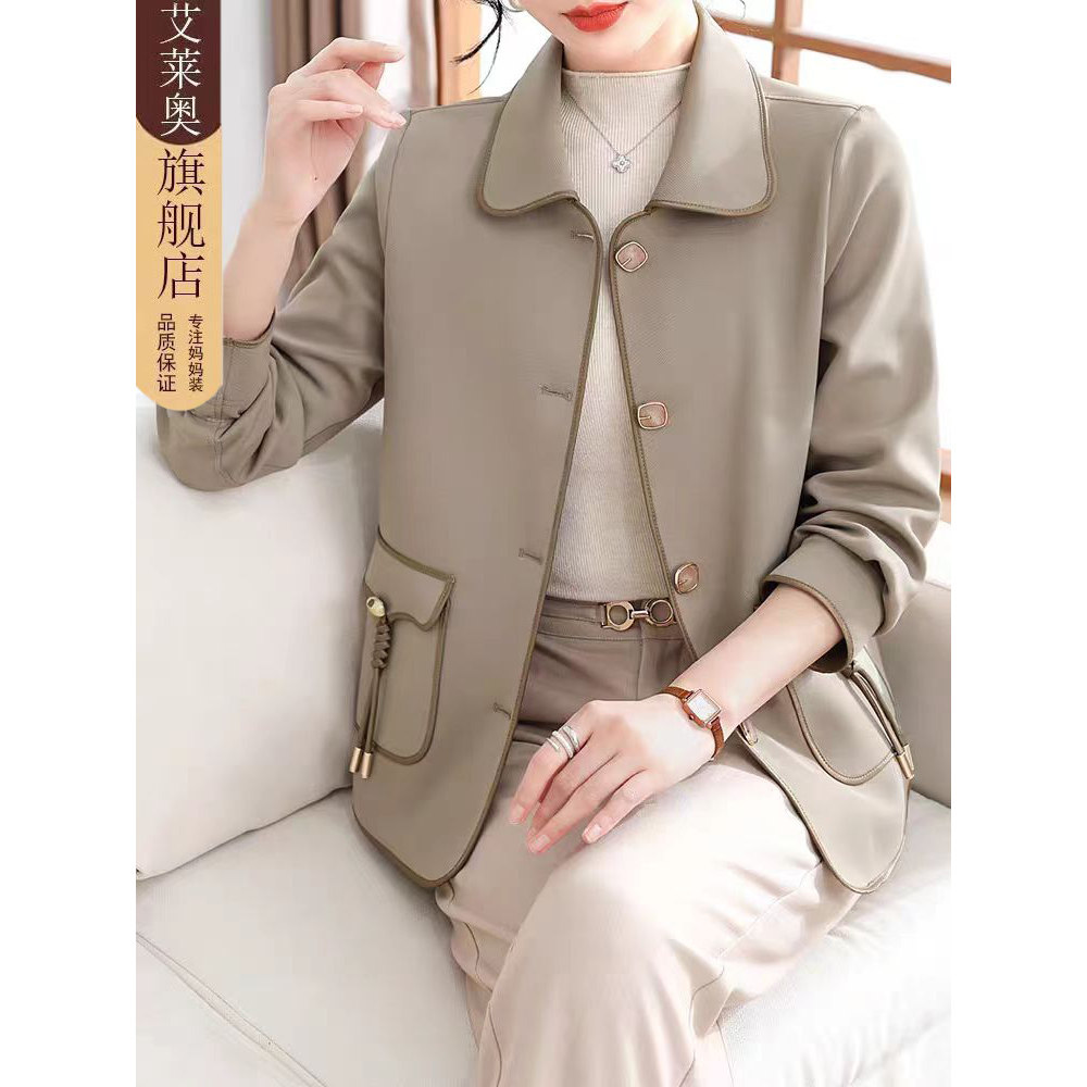 妈妈春秋新款外套短款毛呢2025春季中老年女装洋气风衣外套40岁